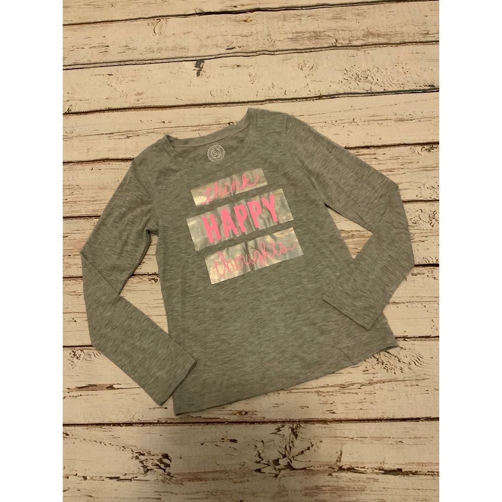 SO Authentic American Heritage Girls Gray Think Happy Thoughts Graphic Top 12